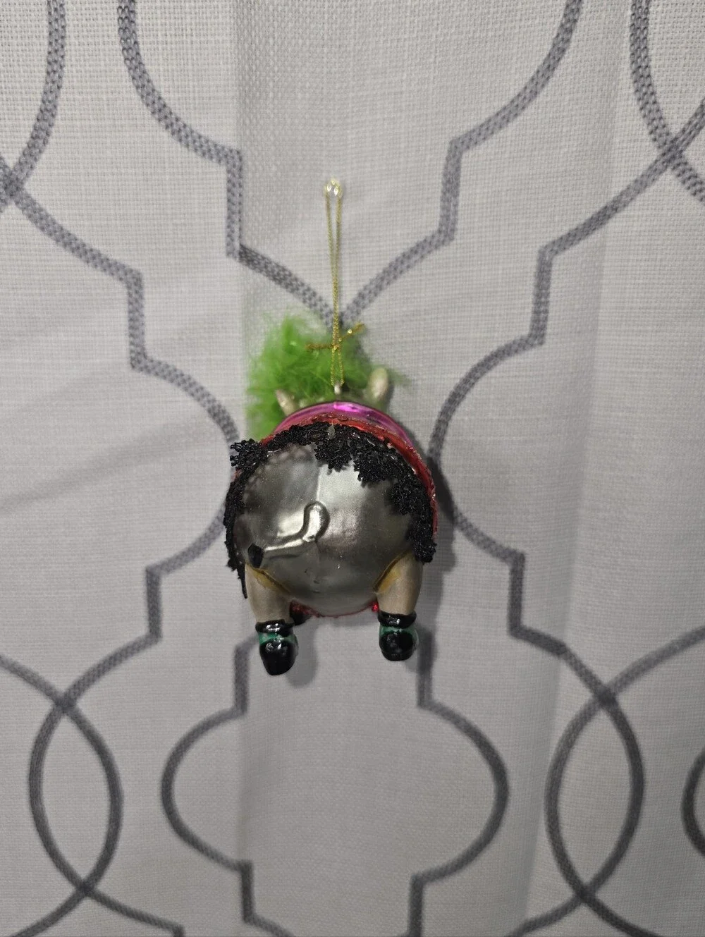 Christmas Glass Ornament Lady Sassy Rhino with feathers